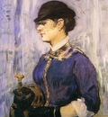 young woman in a round hat