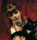 bambina con il gatto nero in braccio