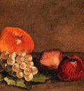 Peaches Apples and Grapes on a Vine Leaf