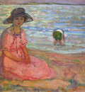 A Girl in a Pink Robe by the Sea
