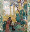 Young Woman and Children in Park