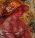 bust of a young girl wearing a straw hat