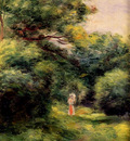 lane in the woods woman with a child in her arms