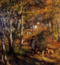 the painter jules le coeur walking his dogs in the forest of fontainebleau