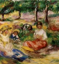 three young girls sitting in the grass 1896