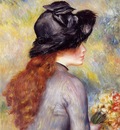 young girl holding at bouquet of tulips
