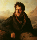 Portrait de Chateaubriand sur fond de paysage montagneux