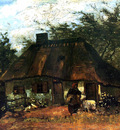 cottage and woman with goat
