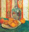 still life with decanter and lemons on a plate