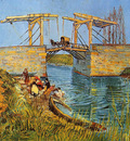 the langlois bridge at arles with women washing