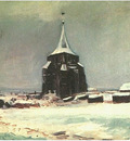 the old cemetery tower at nuenen in the snow