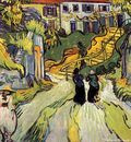 village street and steps in auvers with figures