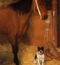 At the Stables Horse and Dog circa 1862 Private collection Painting oil on canvas