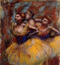 Three Dancers  Yellow Skirts Blue Blouses 1896 PC
