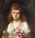 Harlamoff Alexej Auburn haired Beauty with Bouquet of Roses