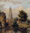 Hove Bartholomeus Johannes Van View Of A Riverside Dutch Town