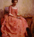chaplin charles girl in a pink dress reading with a dog