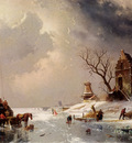 Leickert Charles Figures Loading A Horse Drawn Cart On The Ice