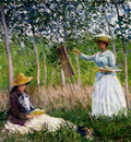 Monet In The Woods At Giverny Blanche Hoschede Monet At Her Easel With Suzzanne Hoschede Reading