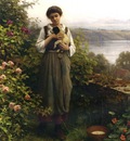 Knight Daniel Ridgway Young Girl Holding a Puppy
