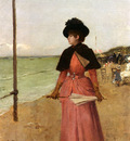 Duez Ernest Ange An Elegant Lady On The Beach
