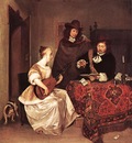 TERBORCH Gerard A Young Woman Playing A Theorbo To Two Men