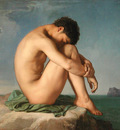 Flandrin Hippolyte Jeune homme assis au bord de la mer