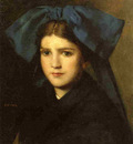 Henner Jean Jacques Portrait of a Young Girl with a Bow in Her Hair