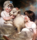 Russell John Portrait Of Miss E And Miss L Earle With A Lamb