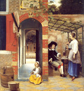 Figures Drinking in a Courtyard