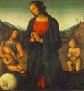 perugino pietro madonna an angel and little st john adoring the child madonna del sacco 1495