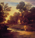 Wooded Landscape with Cattle by a Pool and a Cottage