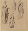 Watts George Frederick Four studies of a draped female figure