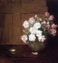 Weir Julian Alden Roses in a Silver Bowl on a Mahogany Table