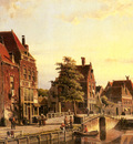 Koekkoek Willem Figures By A Canal In A Dutch Town