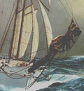 Taking in the jib on the New Zealand topsail schooner Huia.