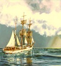 The barque Clan Macleod shortening sail for a squall.