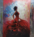 Red And White Flamenco Dancer Abstract Oil Painting For Home Decor