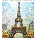 Large Knife Palette Light Blue Veritcal Eiffel Tower Wall Art, 36*72 Inch Textured Acrylic On Canvas